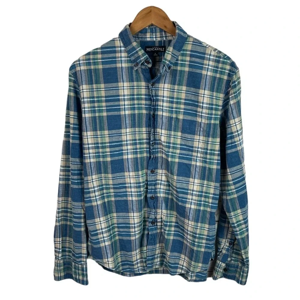 BF175 Mens J. Crew Mercantile Preppy Plaid Button Down Shirt L